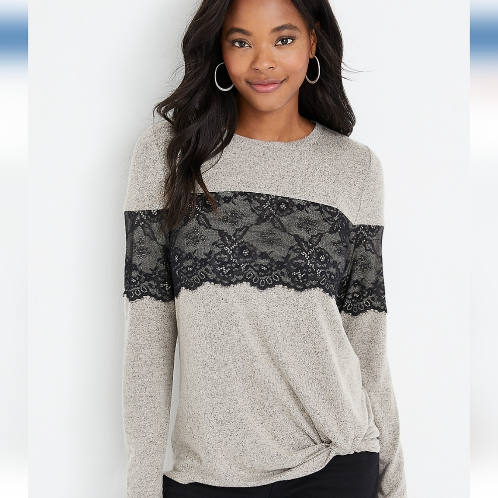 Maurices xs twist hem lace long sleeve